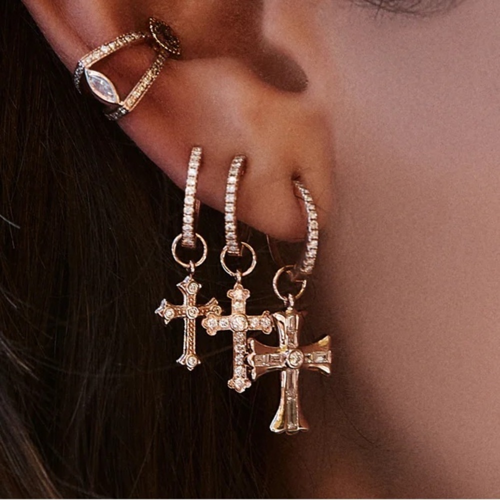 Jacquie Aiche Fine Jewelry Pave Diamond Mini Hoop Earring $530 Rose Gold single - Picture 8 of 14